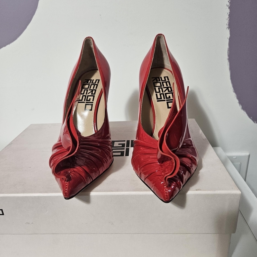 Sergio Rossi Red Stiletto Heels with Bow Detail